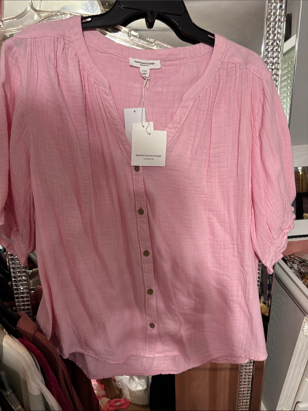 beachlunchlounge Light Pink Button-Front Women's Blouse